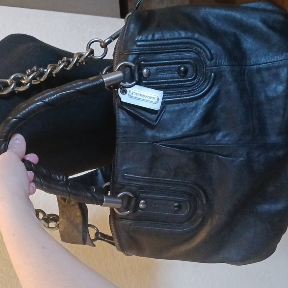 Coach Limited Edition Coach Sophia Black Leather Gunmetal Studs Bag MSRP $795 - Picture 10 of 16